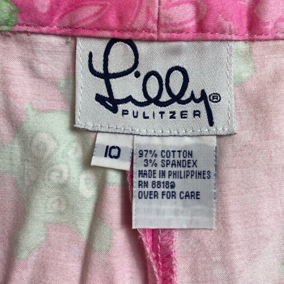 Lilly Pulitzer pants women's pink green Turtle print cropped size 10 - Picture 3 of 8